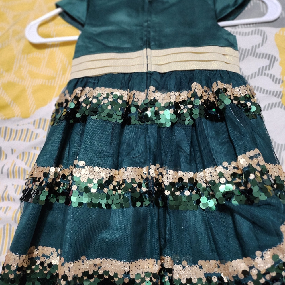 Elegant Green and Gold Kids Dress